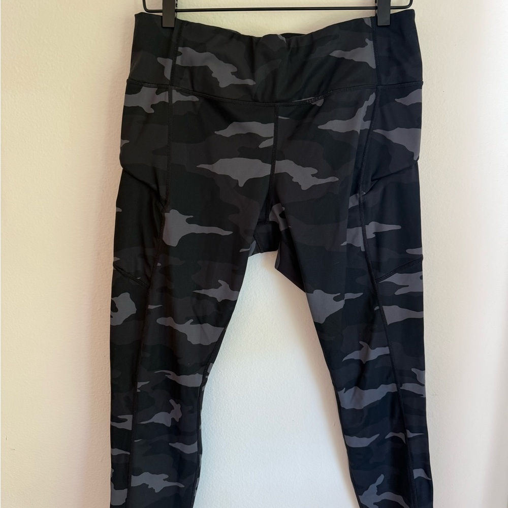 Athleta Black and Gray Joggers with Modern Camo Design
